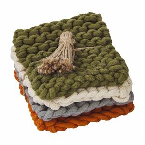 Mud Pie Green Crochet Coaster Set
