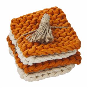 Mud Pie Orange Crochet Coaster Set