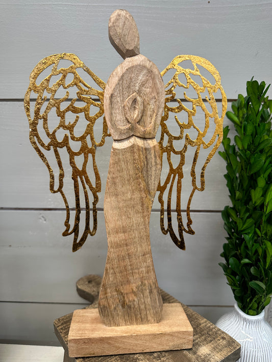 Wooden Angel w/ Gold Wings