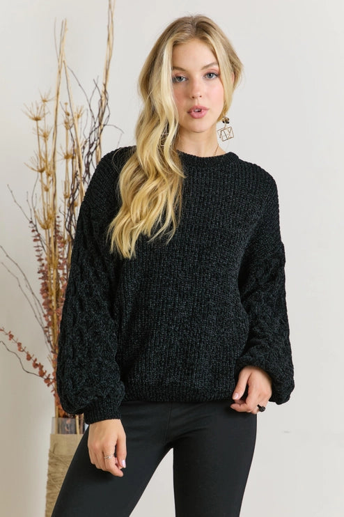 Black Puff Sleeved Sweater
