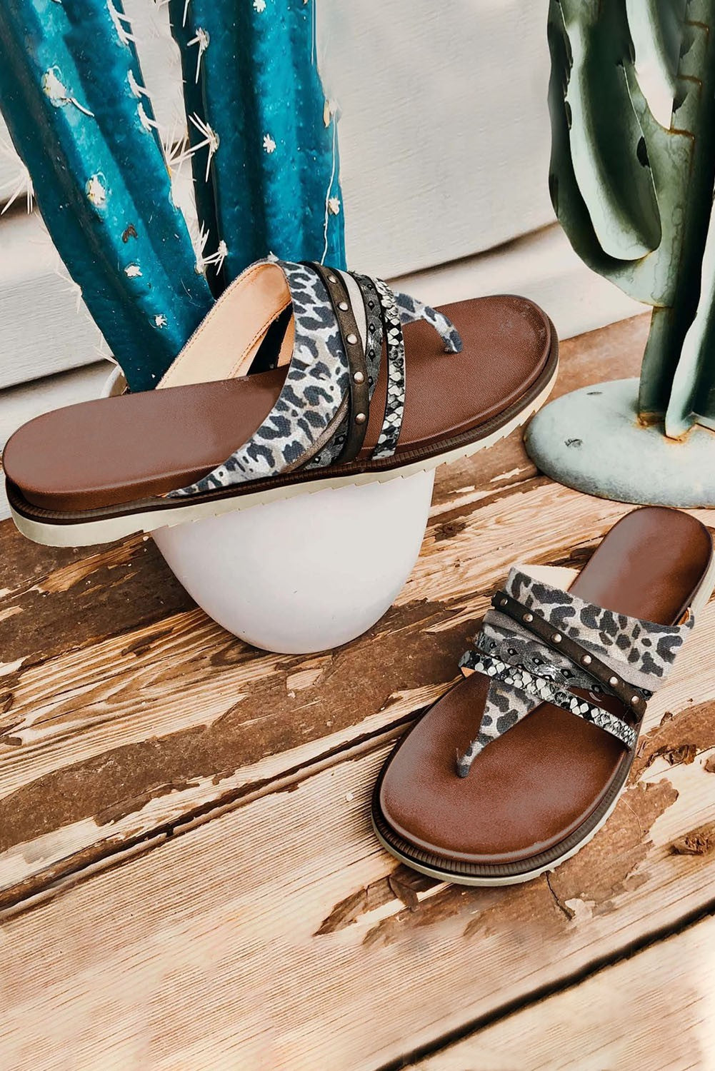 Leopard Studded Sandals