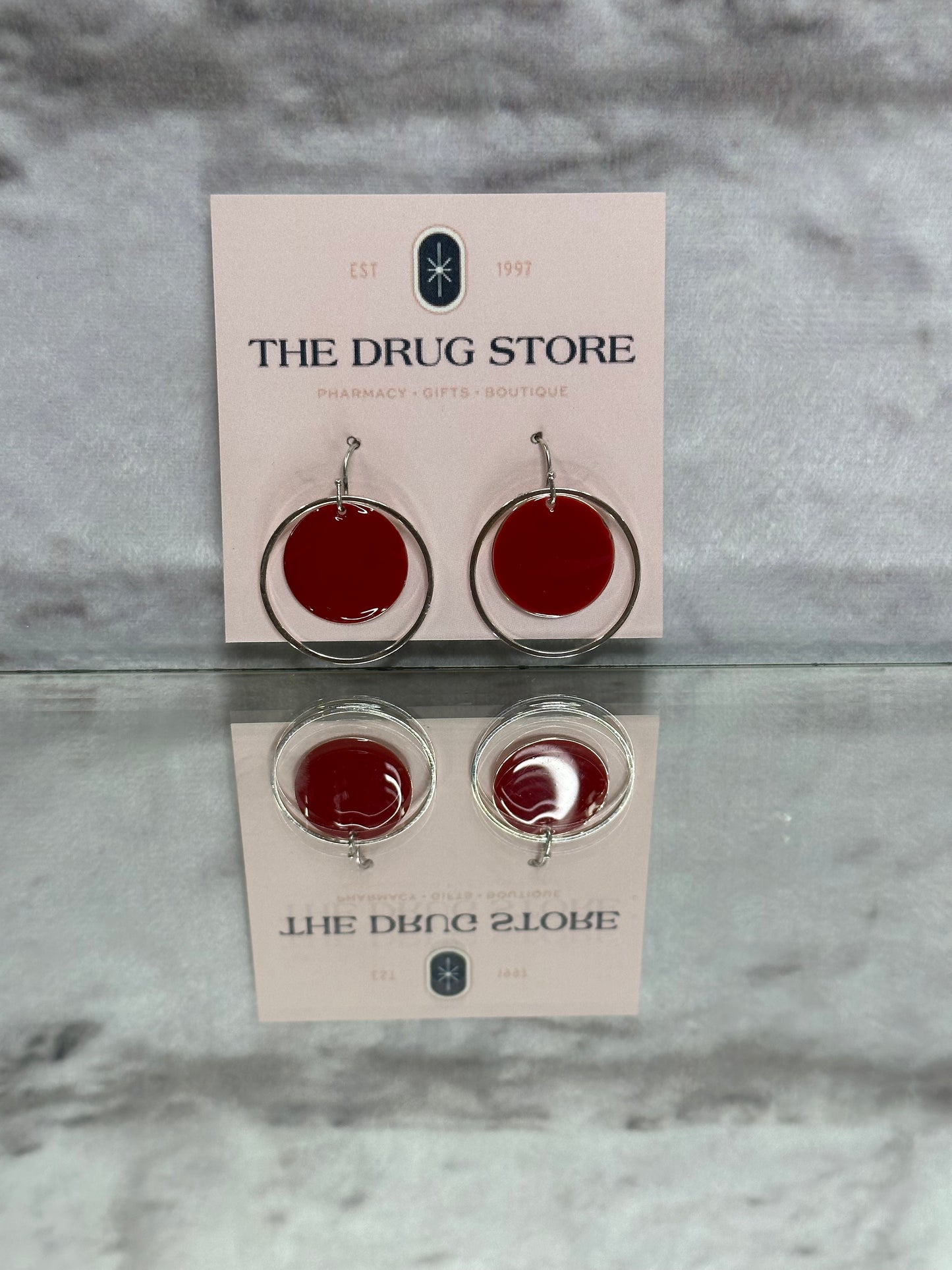 Silver & Red Dangle Earrings