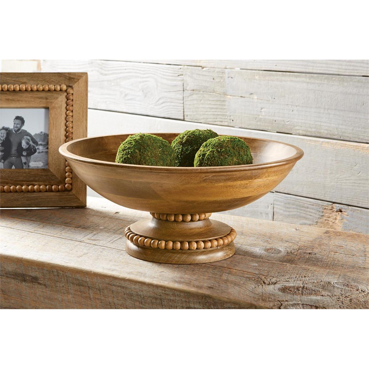 Mud Pie Beaded Wood Pedestal Bowl