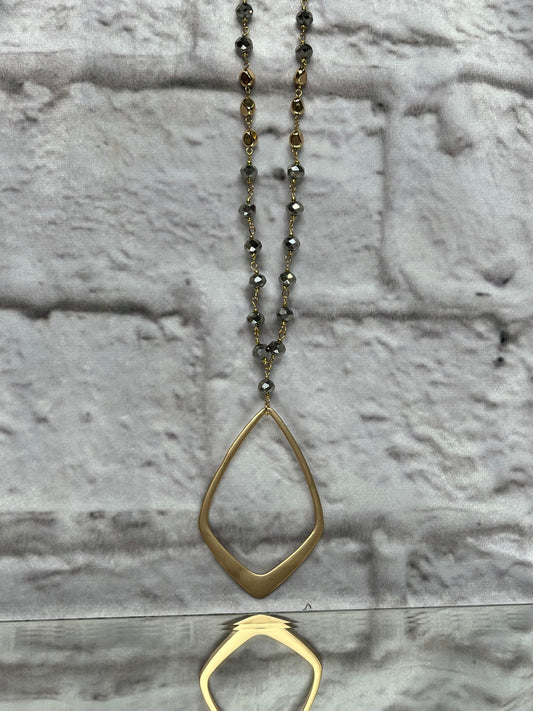 Grey Crystals w/ Gold Outline Pendant