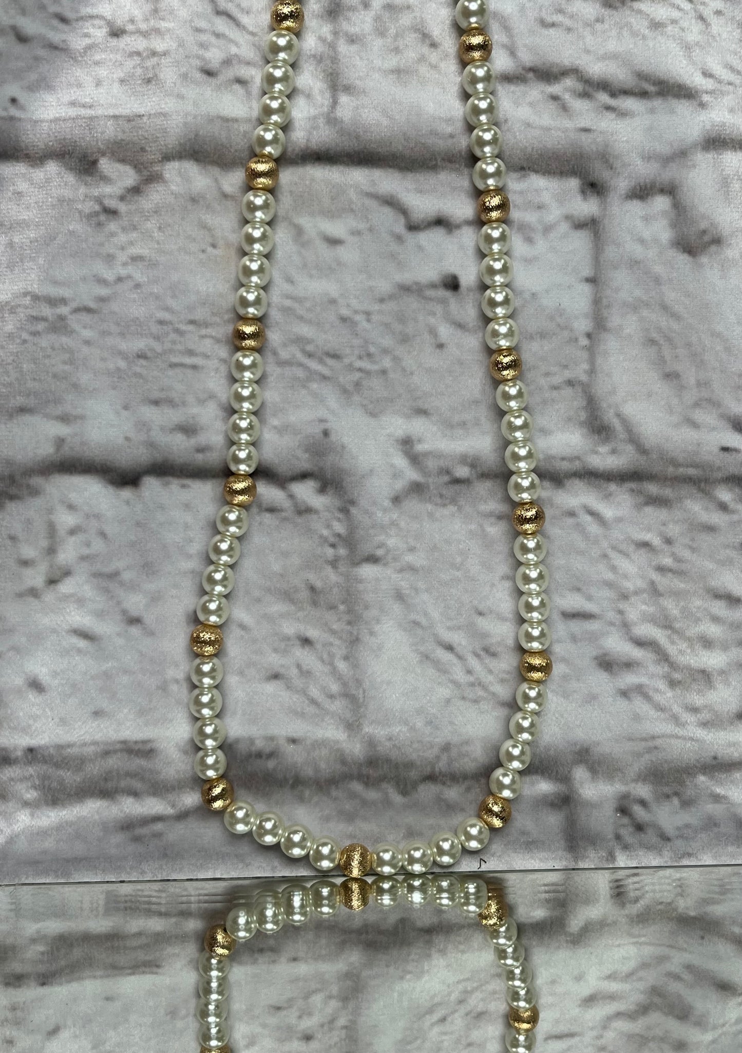 36" Pearls w/ Gold Scratch Beads Necklace