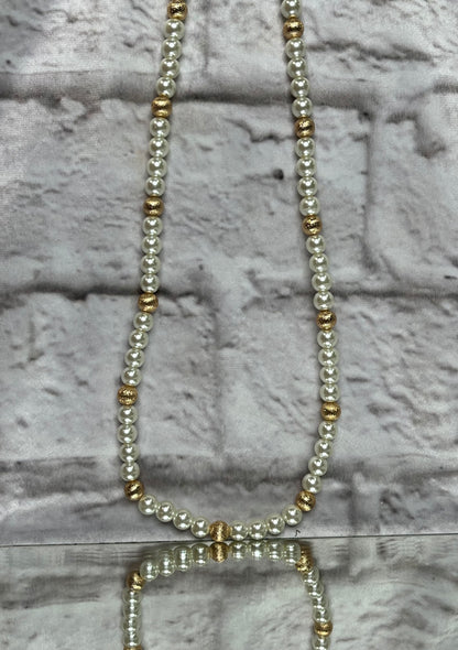 36" Pearls w/ Gold Scratch Beads Necklace