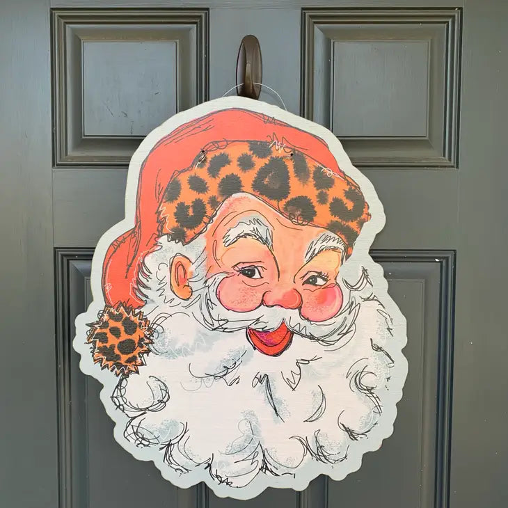 Vintage Santa & Leopard Door Hanger