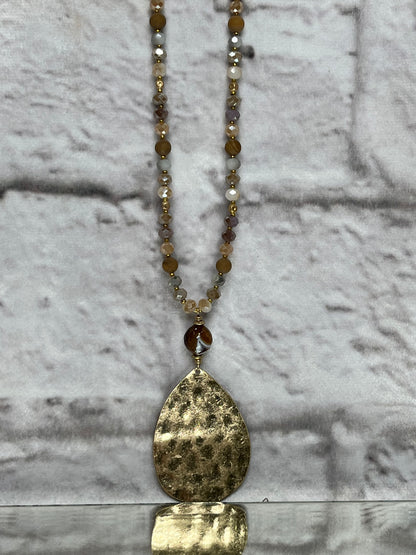 Crystal Beads w/ Gold Tier Drop Pendant