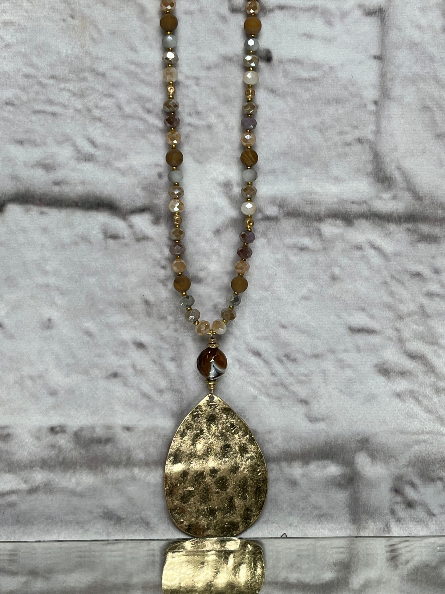 Crystal Beads w/ Gold Tier Drop Pendant