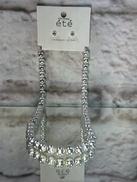 Small Silver Scratch Bead Necklace