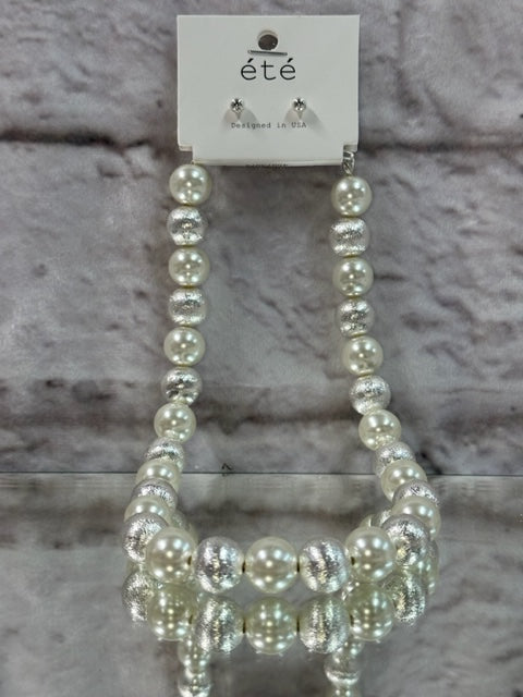 Large Pearl & Scratch Bead Necklace