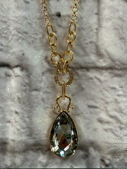 Large tier drop Crystal & Gold Chain Necklace