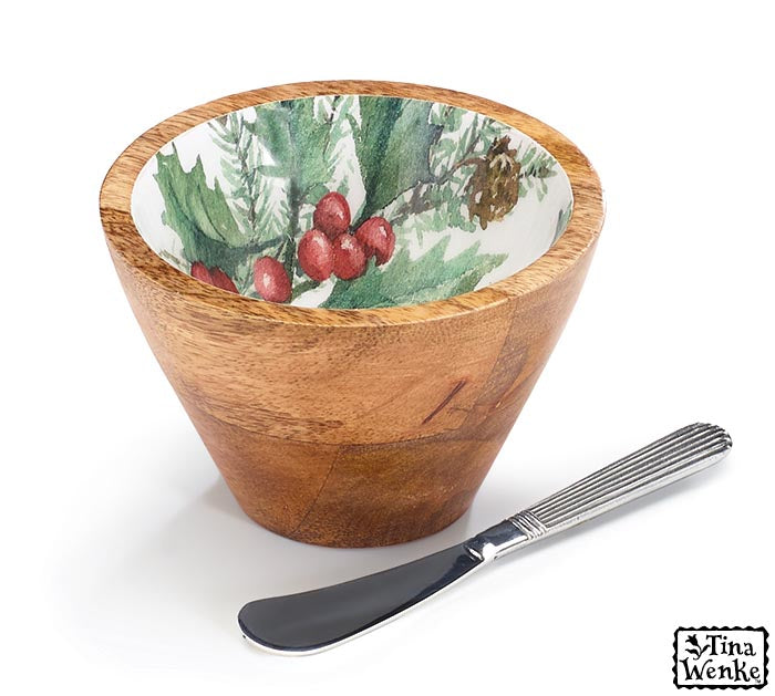 Poinsettia Dip Bowl with Spreader