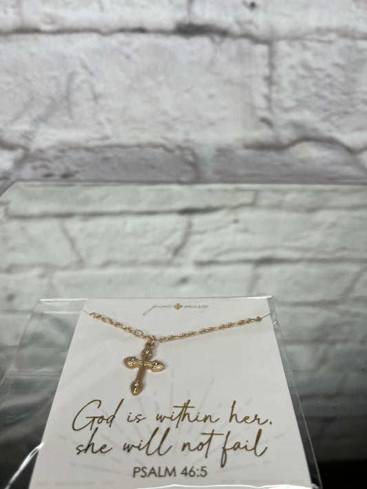 Gold Cross W/ Crystal Inlay Points Necklace
