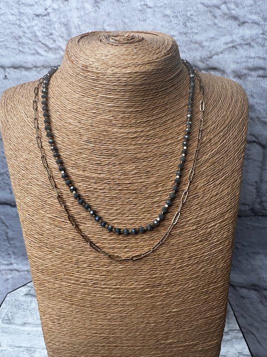 Grey Crystal 2 Row Necklace