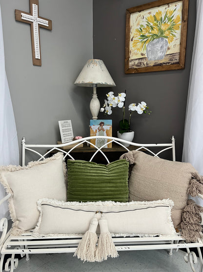 Beige Pillow w/ Fringed Sides