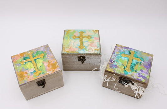 Handpainted Cross Wooden Box