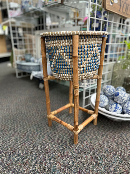 Bamboo Plant Stand w/Blue & Natural