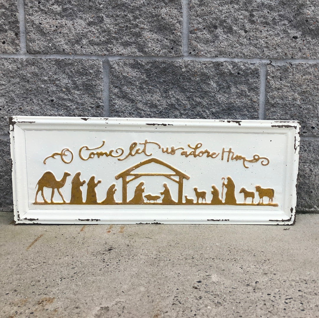 Nativity Cream & Gold Metal Sign